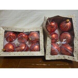 Montgomery Ward Red Decorated Glass Ornaments 2 Boxes Of 6 Vintage 1970s New